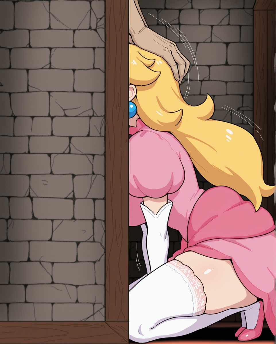1girls, ai generated, bad end, blonde female, blonde hair, blowjob, broken rape victim, cheating, cheating female, cheating girlfriend, corruption, cuckold, cuckold pov, cuckolding, dress, elbow gloves, fellatio, female, hand on head, heels, implied fellatio, implied oral, kneeling, mario (series), mind break, netorare, notreallyhere, ntr, princess peach, rape, super mario bros., thick thighs, thighhighs, thighs