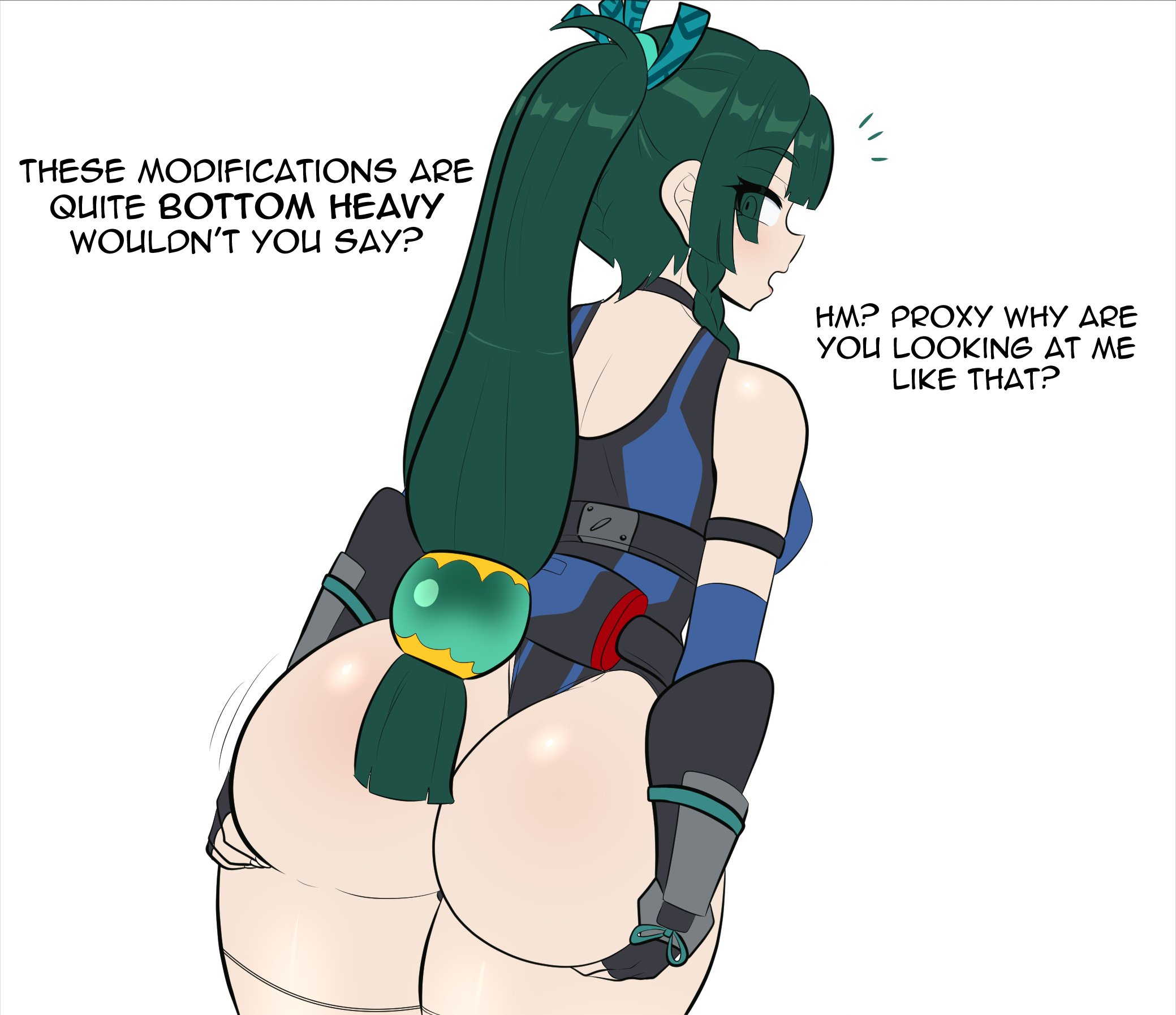 1girls, ass, breedable hips, child bearing hips, english text, fat ass, female, female only, hoyoverse, kinathefox, large ass, light skin, light-skinned female, looking at viewer, looking back, mesmerizing ass, presenting ass, qingyi (zenless zone zero), solo, text, thick thighs, thighs, wide hips, zenless zone zero