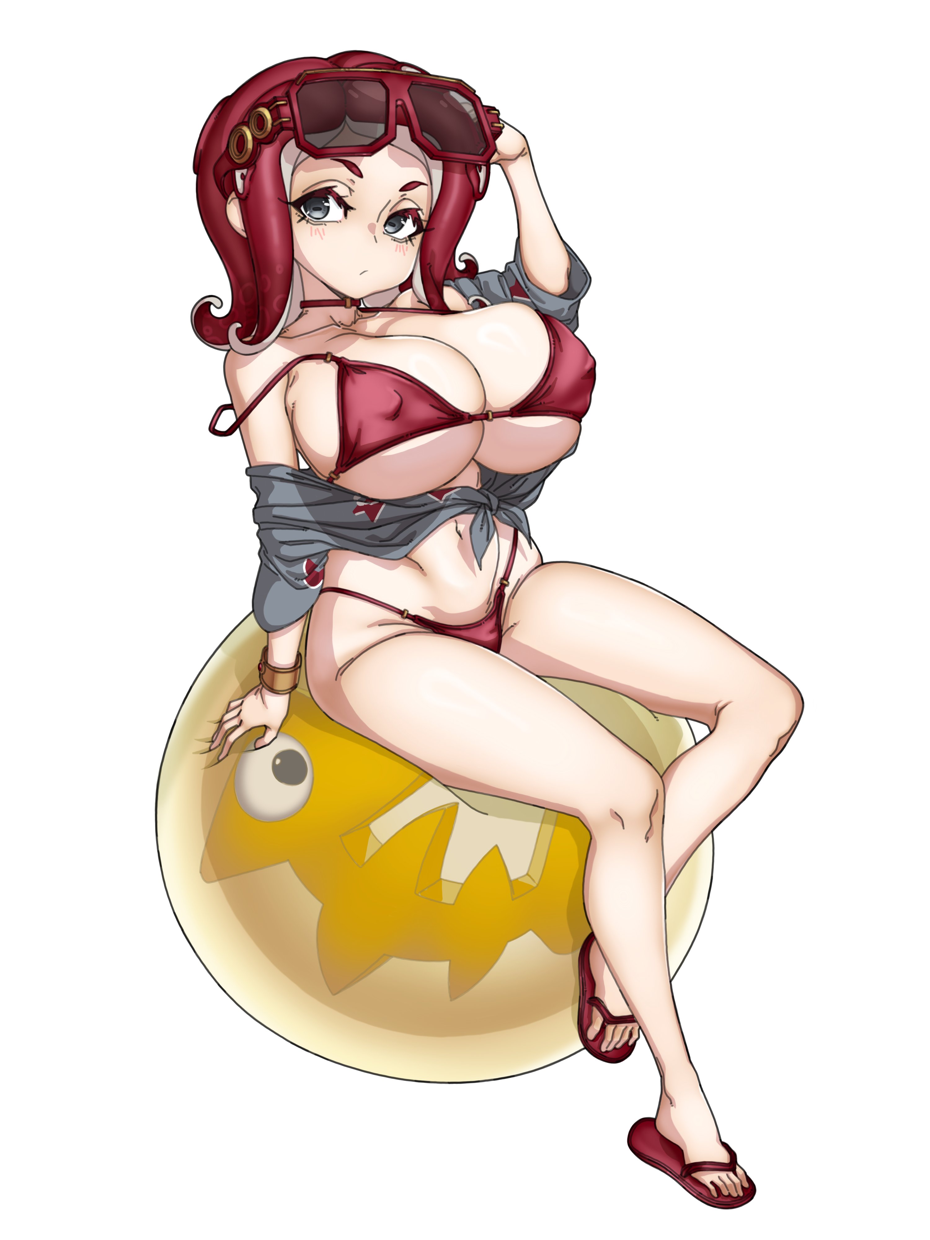 1girls, 2025, about to burst, agent 8 (octo expansion), agent 8 (splatoon), barely contained, barely contained breasts, barely fits, bikini, breast expansion, breast growth, breast growth (enlargement), breasts, breasts too big, brups, cleavage, female, female focus, hourglass figure, huge breasts, imminent wardrobe malfunction, nintendo, octoling, octoling girl, red bikini, simple background, solo, solo female, solo focus, splatoon, splatoon (series), splatoon 2, splatoon 2: octo expansion, straining clothing, tight bikini, tight fit, tight swimsuit, tight swimwear, too tight, undersized clothes, undersized clothing, white background, wide hips