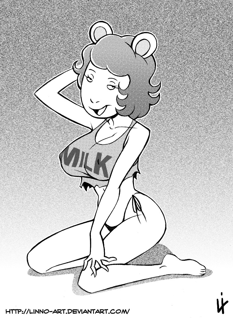 1girls aardvark animal_ears anthro arthur_(series) bedroom_eyes bikini_bottom breasts cleavage clothed curly_hair english_text erect_nipples feet female female_only half-closed_eyes hand_behind_head jane_read kneeling large_breasts linno looking_at_viewer mammal milf monochrome mother open_mouth short_hair skimpy smile solo tank_top text toes