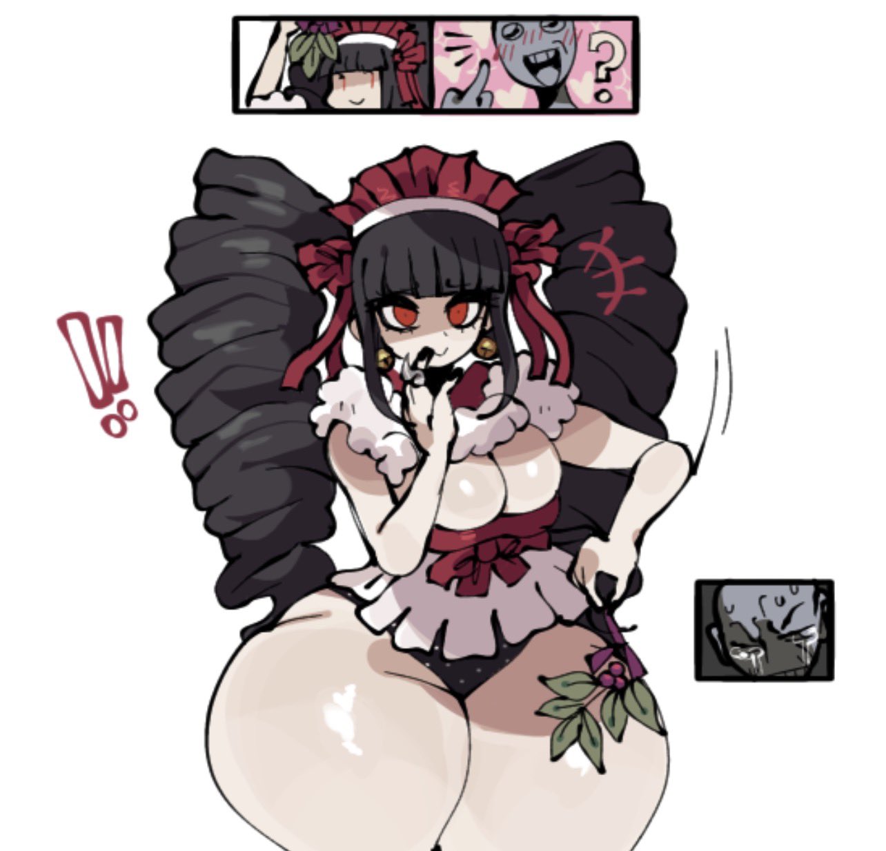 !, ?, 1girls, black hair, black panties, breasts, celestia ludenberg, christmas, danganronpa, danganronpa: trigger happy havoc, female, female only, long hair, mistletoe, mstreetsamurai, panties, red eyes, tagme, thick thighs, thighs, twintails, underwear