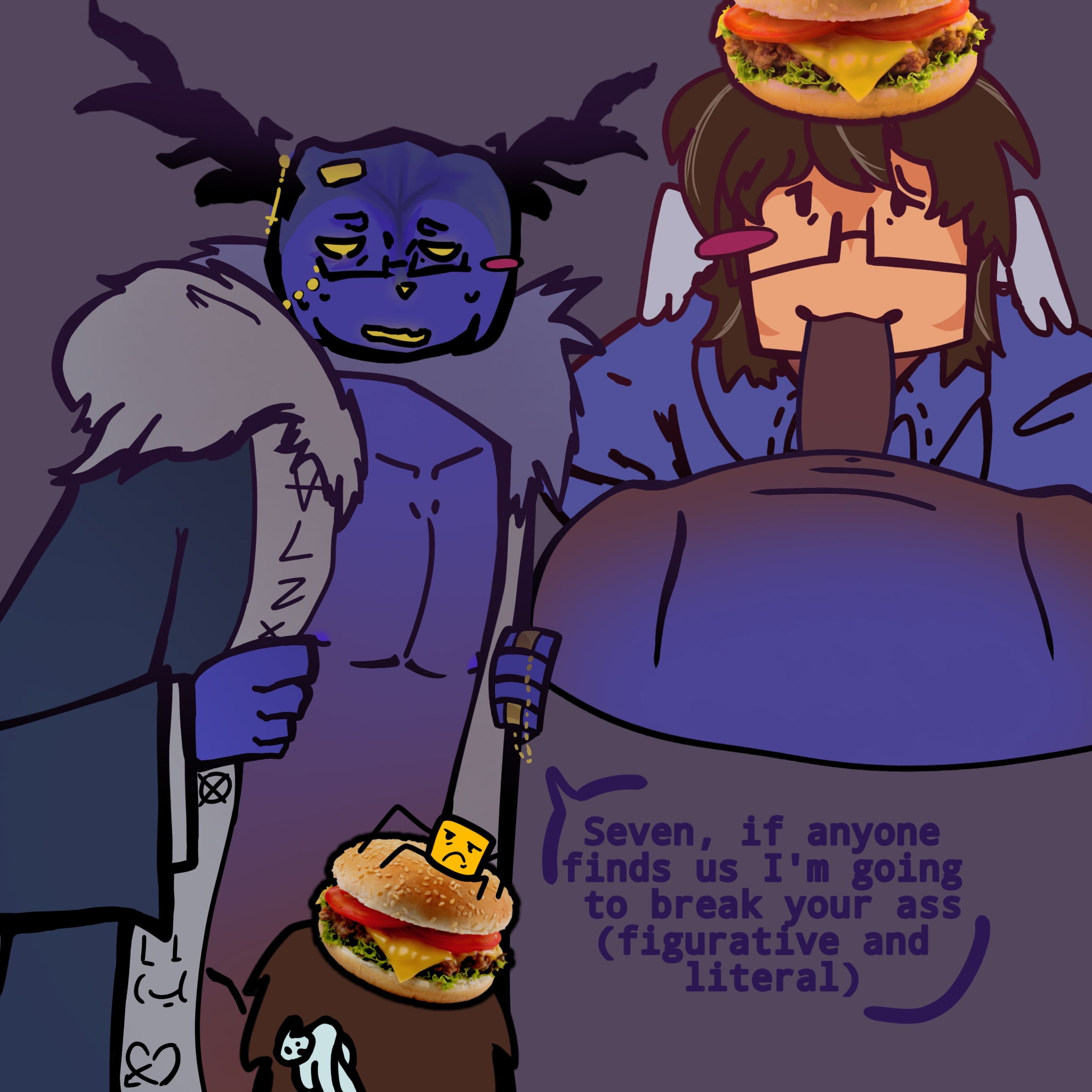 :3 face, 007n7 (forsaken), burger hat, clothed, cock in mouth, dusekkar (forsaken), forsaken (roblox), on knees, oral, pumpkin head, roblox, roblox game, robloxian, self upload, submissive male, tagme, tagme (artist)