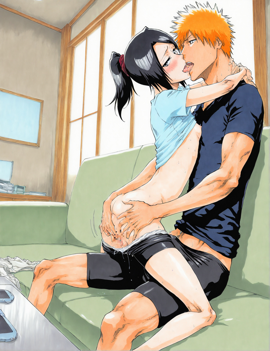 ai generated, black hair, bleach, ichigo kurosaki, karin kurosaki, kurosaki ichigo, kurosaki karin, noxxi (artist), orange hair, siblings