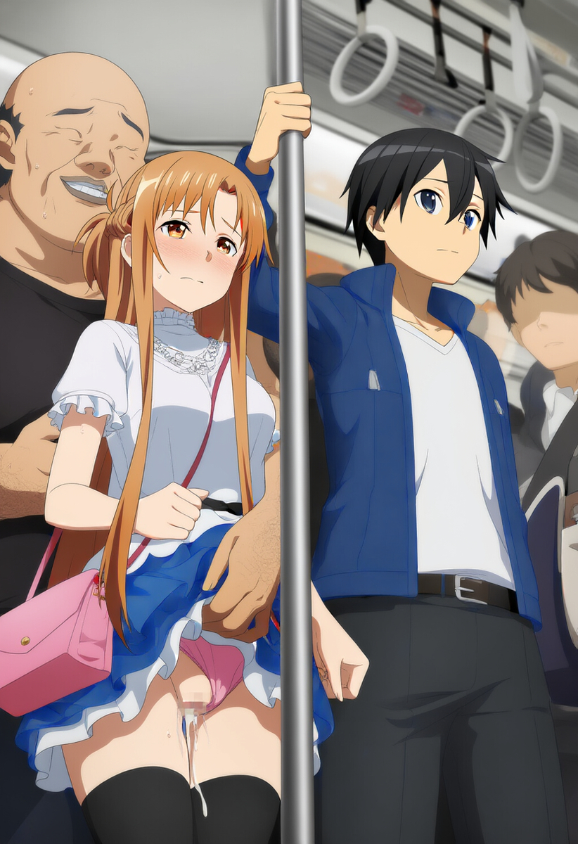 ai generated, cheating, cheating female, cheating girlfriend, chikan, crying with eyes open, cuckold, cuckold pov, cuckolding, cum in pussy, netorare, ntr, public rape, stealth sex, sword art online, tagme, yuuki asuna