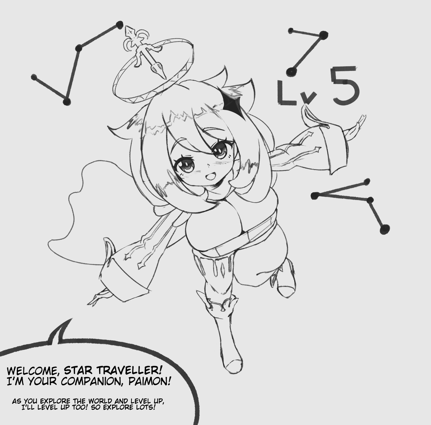 1girls, alternate breast size, big breasts, breast expansion, breast growth, breast growth (enlargement), breasts, cleavage, cute, female, genshin impact, huge breasts, kazuya zoey, looking at viewer, paimon (genshin impact), solo, solo female, speech bubble, tagme