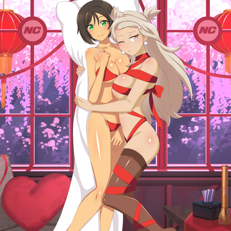 breasts dakimakura honchan katchan_(nchans) large_breasts multiple_girls naked nchans nchans_style official_art orcaleon