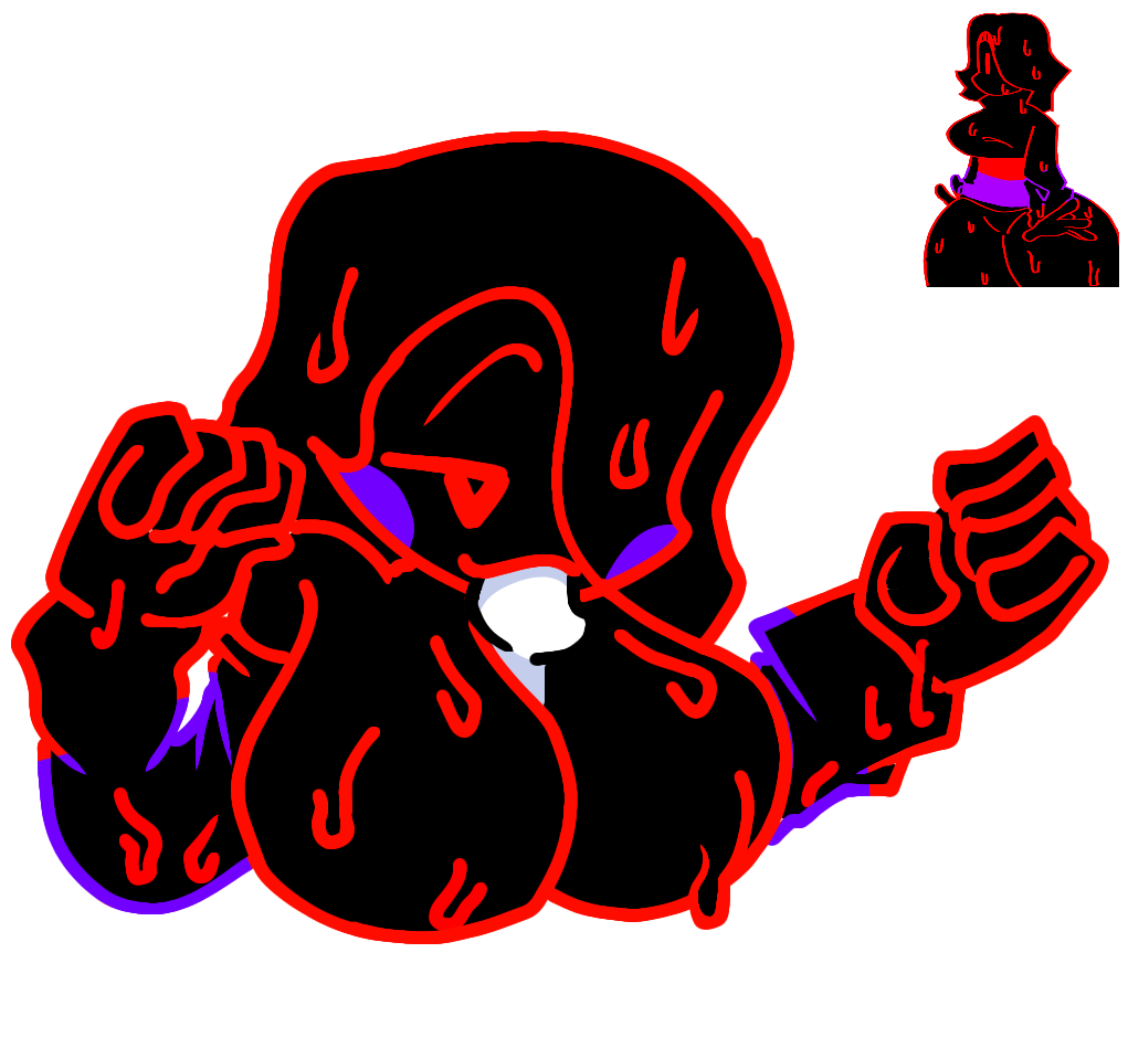 black_hair chara dripping hair_over_one_eye hands hands_up liquid liquid_hair nighty_(oc) purple_blush purple_shirt red_outline short_hair slime slime_girl slime_hair striped_shirt suggestive_fluid thick_thighs tongue tongue_out undersoul undertale wet wet_body white_tongue