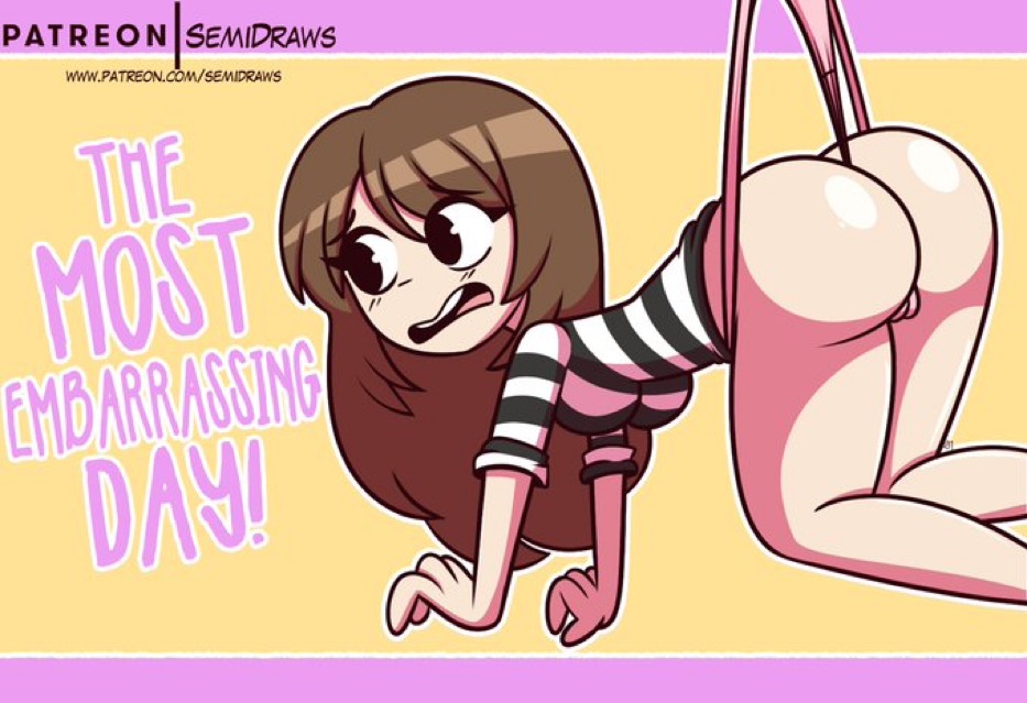 ass, big ass, embarrassed, emily sim, emirichu, female, panties, pink panties, pussy, semidraws, shirt, striped shirt, wedgie, wedgie fetish, youtube, youtuber