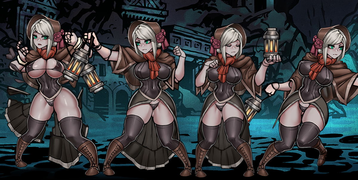 1girls, 2d, big breasts, bloodborne, blue eyes, bonnet, breasts, clothed, crossover, darkest dungeon, doll, doll joints, female, female only, lantern, nipples, niur, panties, plain doll, shawl, solo, solo female, thong, underwear, white hair