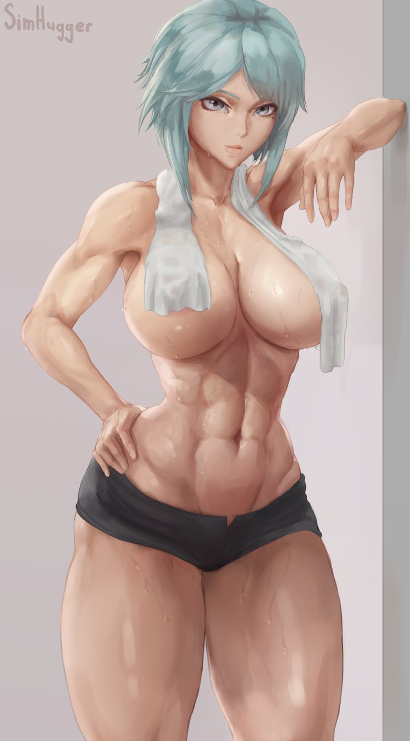 1girls abs after_shower bare_legs big_breasts commission convenient_censoring covered_nipples dagr_(fire_emblem) fire_emblem fire_emblem_heroes large_breasts medium_hair muscular muscular_female nintendo short_hair shorts silver_eyes silver_hair simhugger solo solo_female sweat thick_thighs tight_clothing tomboy towel wet wet_body