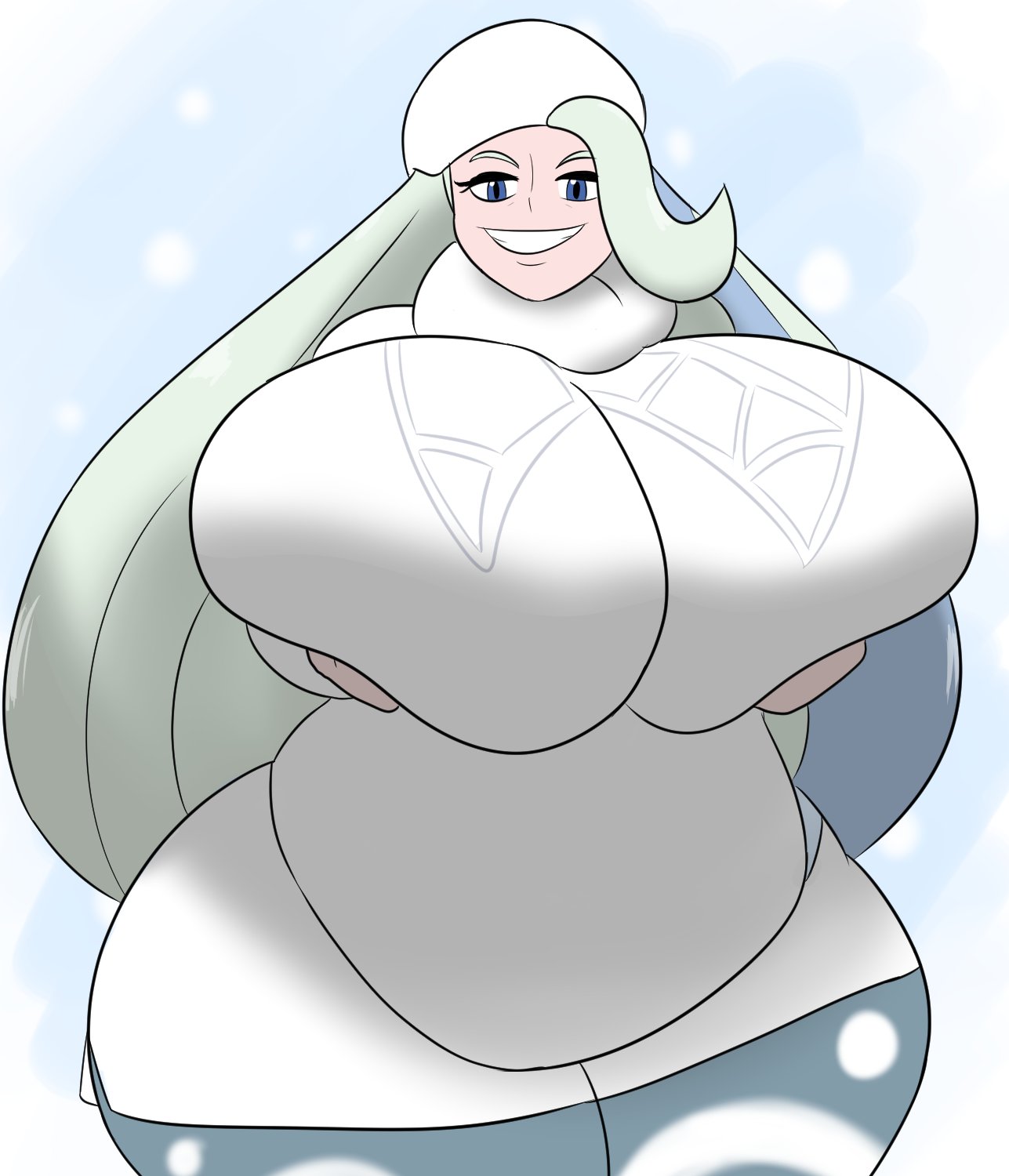 1girls, alternate breast size, blue eyes, breasts, female, female focus, female only, game freak, huge breasts, igphhangout, long hair, long-haired female, looking at viewer, melony (pokemon), milf, nintendo, pokemon, pokemon ss, smile, smiling, smiling at viewer, solo, solo female, solo focus, tagme, thunder thighs, wide hips