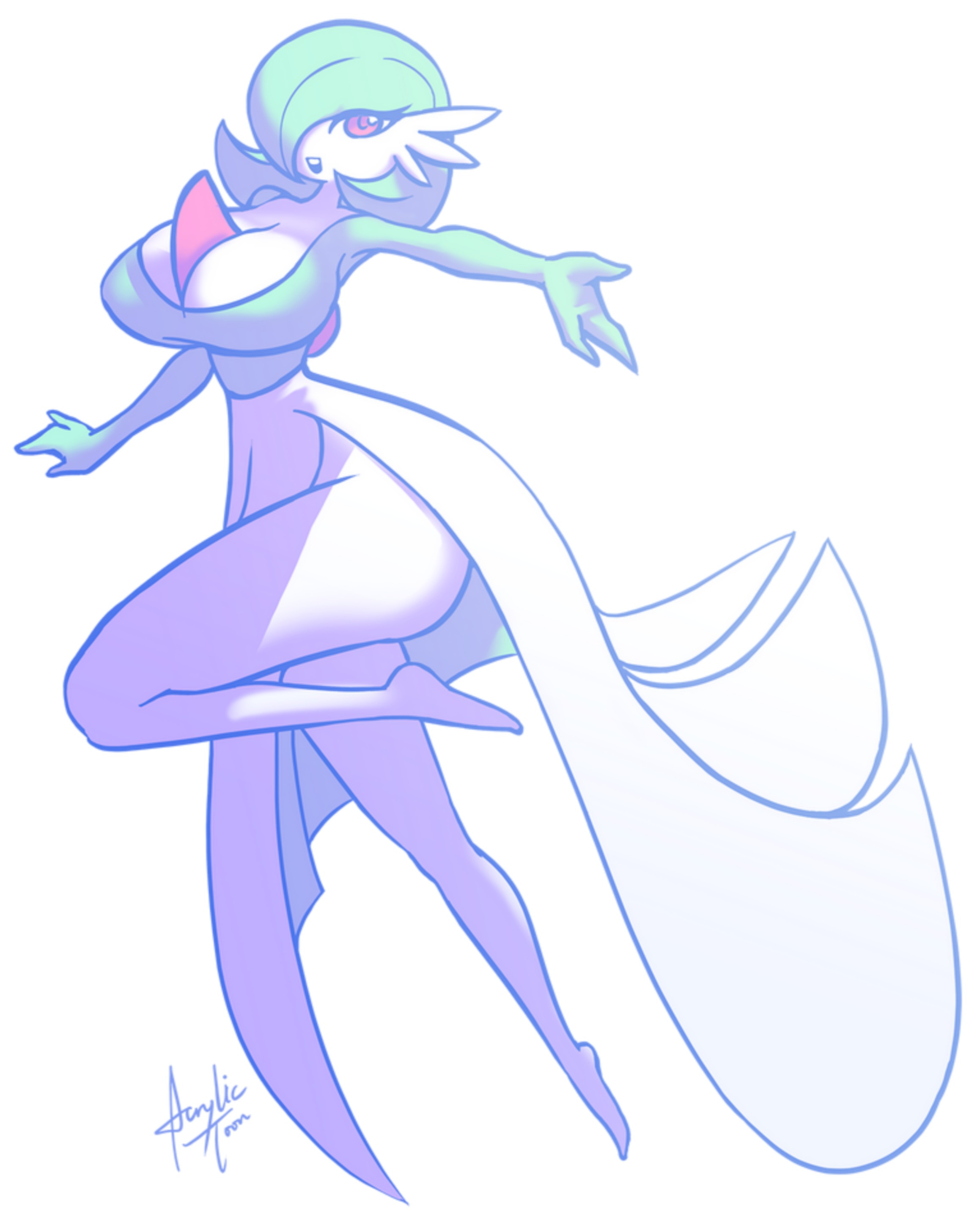 acrylictoon, breasts, female, female only, game freak, gardevoir, huge breasts, large breasts, nintendo, pokémon (species), pokemon, pokemon (species), pokemon rse, red eyes, simple background, solo female, tagme, take on me, waist, white background