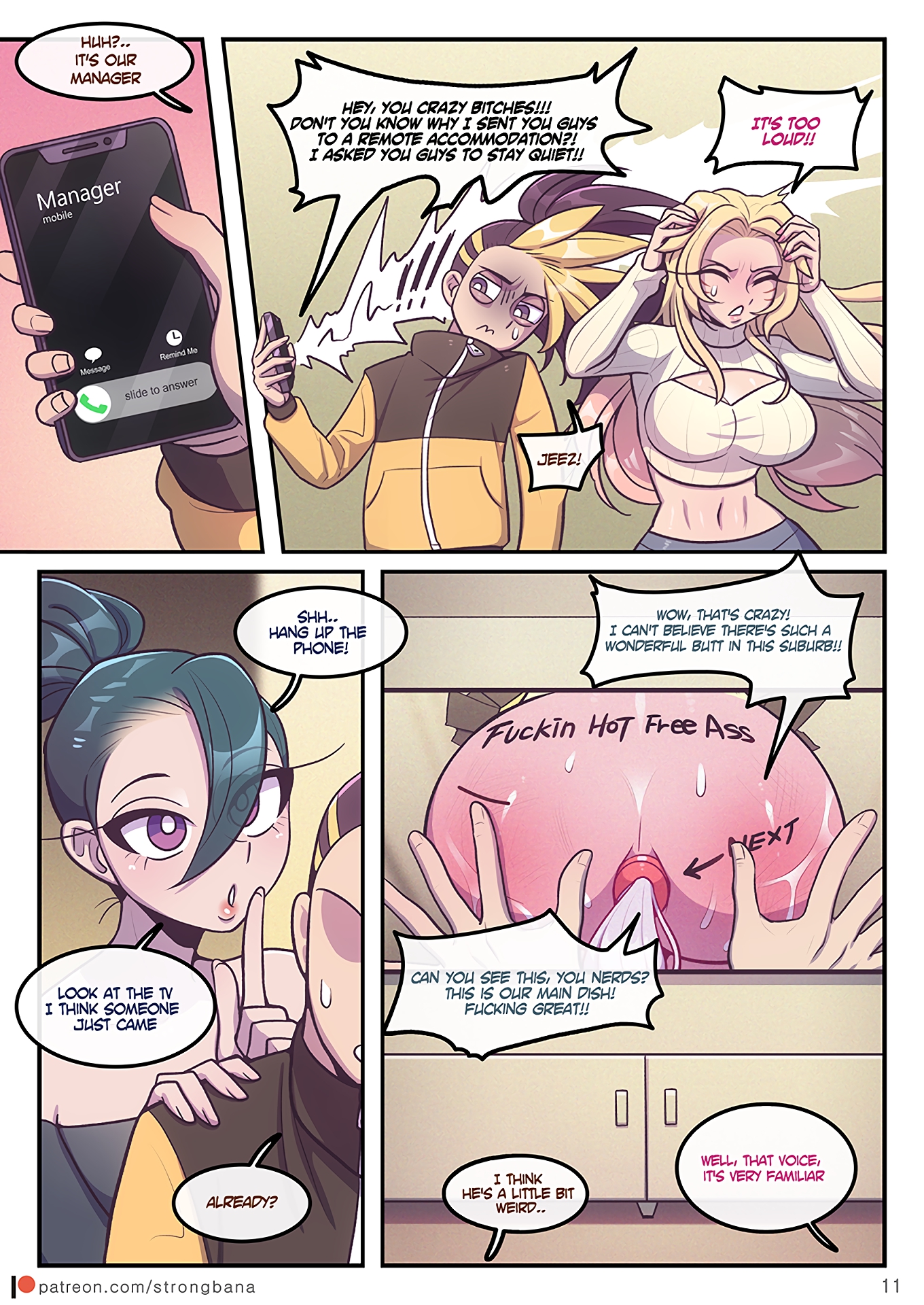 ahri, akali, ass, ass grab, big ass, big breasts, big butt, big penis, breasts, buttplug tail, comic, english text, evelynn, female, from behind, glory hole, glory wall, k/da ahri, k/da all out ahri, k/da all out akali, k/da all out evelynn, k/da all out kai'sa, k/da all out series, kai'sa, league of legends, male, no eyewear, page 11, penis, slapping ass, strongbana, stuck in door, through wall