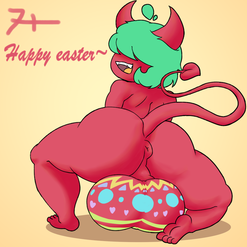 aka_h big_ass big_balls big_butt demon demon_girl demon_horns demon_tail demongirl easter easter_balls red_skin