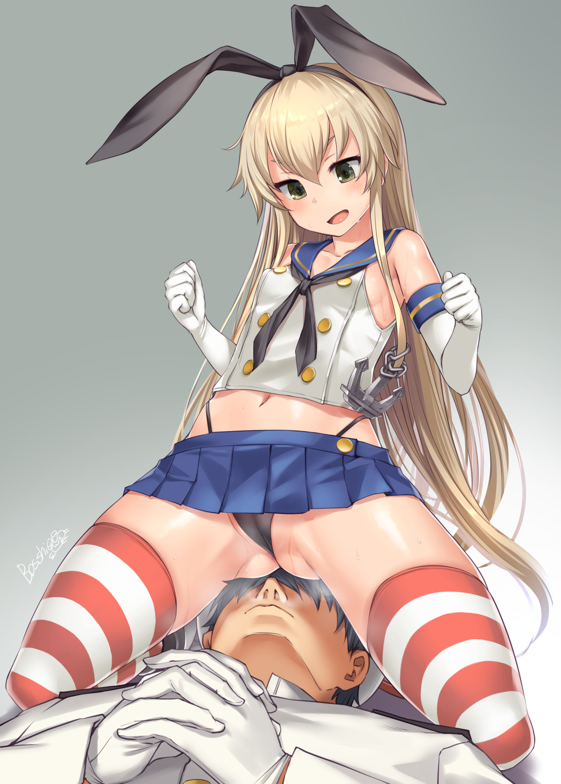 admiral (kantai collection), bosshi, female, hair, kantai collection, male, shimakaze (kantai collection)
