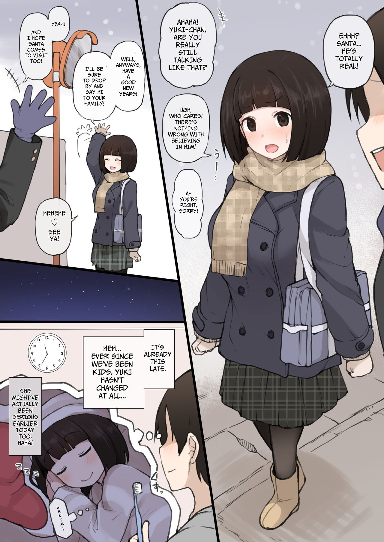 1boy, 1girls, black eyes, black hair, blush, bob cut, comic, english text, female, light skin, light-skinned female, male, netorare, original, original character, terasu mc, yuki mochizuki (terasu mc)