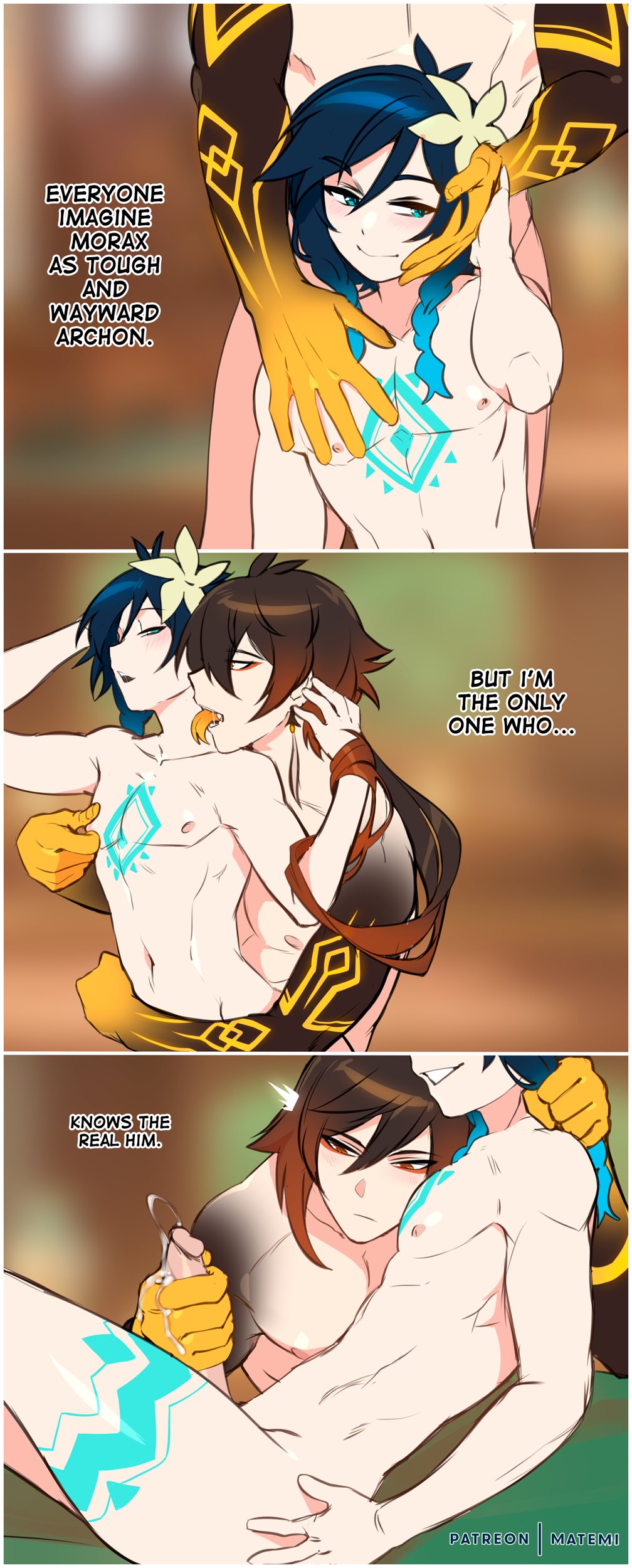 2boys, androgynous, barbatos (genshin impact), big penis, femboy, fit, gay, genshin impact, handjob, large penis, male, male only, masturbation, matemi, morax (genshin impact), muscular, nude, penis, rex lapis (genshin impact), venti (genshin impact), yaoi, zhongli (genshin impact)