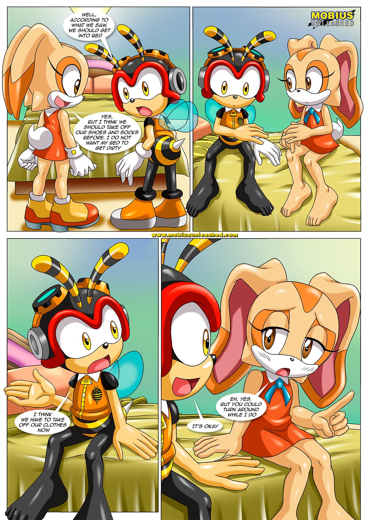 1boy 1girls a_new_play_(comic) barefoot bbmbbf bed bedroom charmy_bee comic cream_the_rabbit feet female humanoid_feet male mobius_unleashed palcomix sega soles sonic_(series) sonic_the_hedgehog_(series) toes