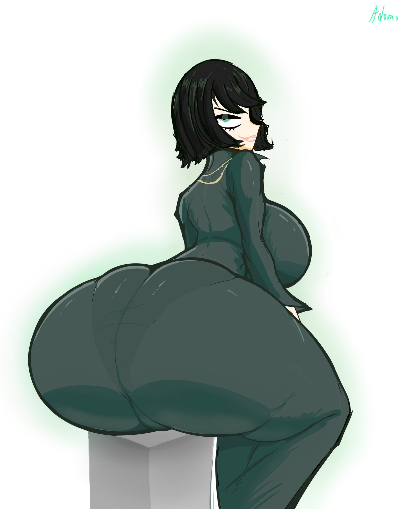 adomo, alternate ass size, ass, ass in dress, atomboi (artist), big ass, big breasts, black hair, breasts, dark hair, enormous ass, female, fubuki (one-punch man), gigantic ass, huge ass, large ass, massive ass, one-punch man, round ass, thick, thick ass, thick thighs