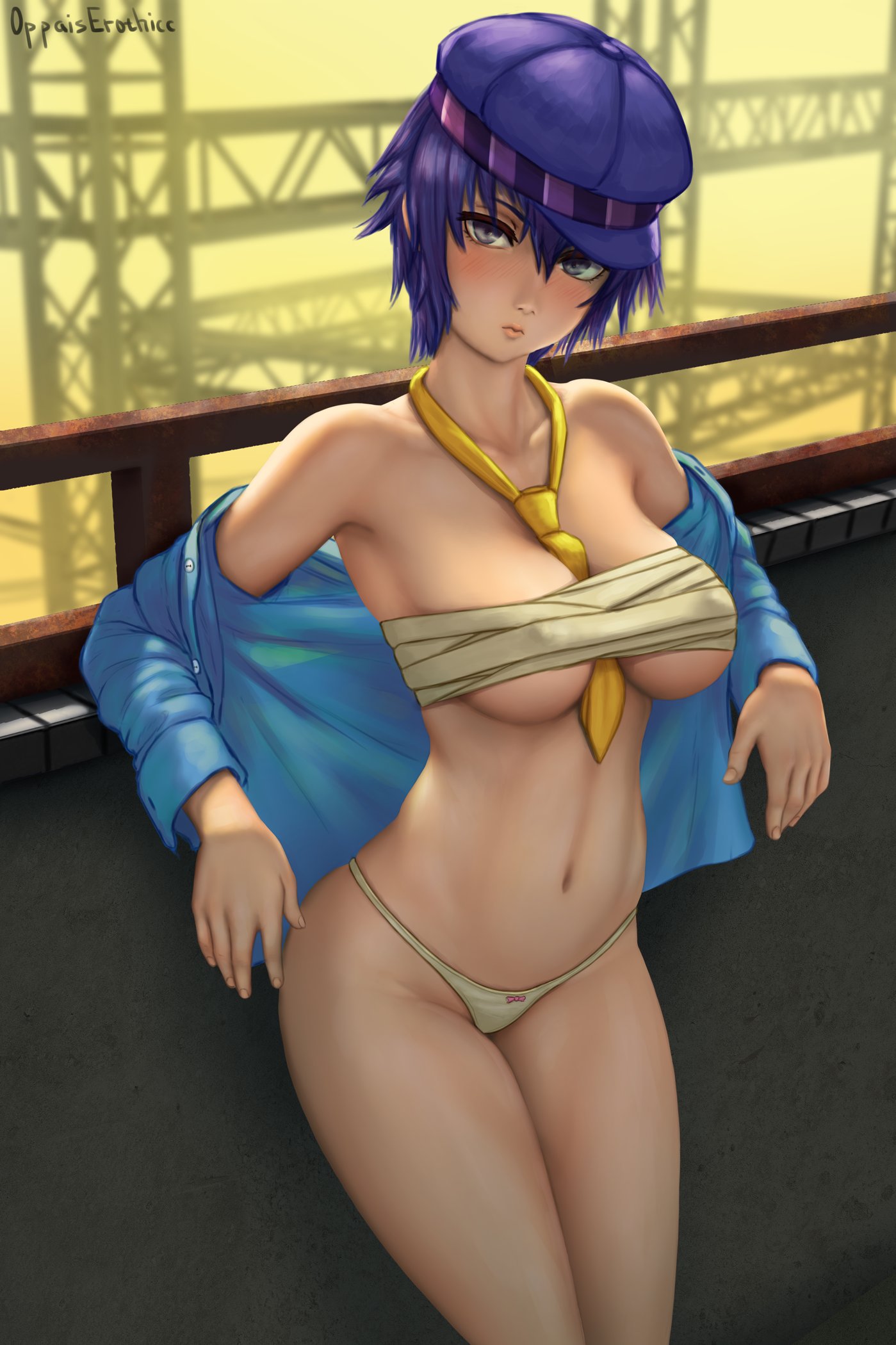 1girls, blush, blushing at viewer, female, megami tensei, oppaiserothicc, persona, persona 4, revealing, sarashi, shirogane naoto, solo, solo female, solo focus