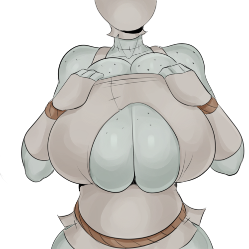 1:1 1girls big_breasts breasts cleavage clothed clothes clothing cropped detnox female female_only freckles freckles_on_breasts grey_skin hand_on_breast huge_breasts humanoid l large_breasts oc original_character patchwork_(detnox) rope solo solo_female stitches tagme underboob