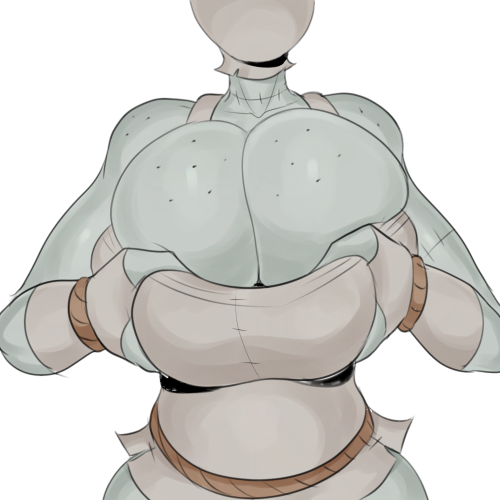 1:1 1girls big_breasts clevage clothed clothes clothing cropped detnox female female_only freckles freckles_on_breasts grey_skin hand hand_on_breast huge_breasts humanoid large_breasts oc original_character patchwork_(detnox) rope solo solo_female stiches stitches tagme