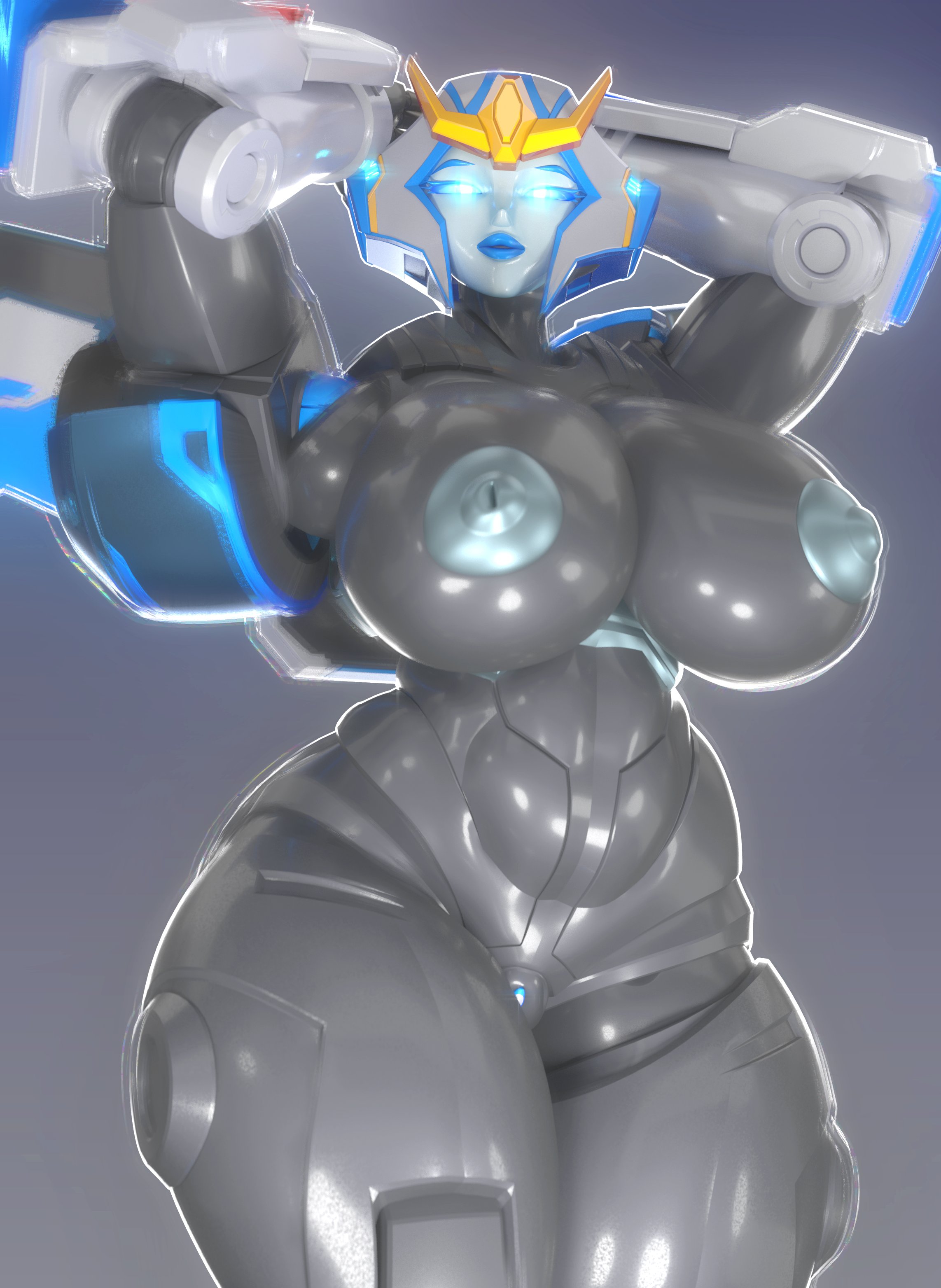 1girls, 3d, big breasts, huge breasts, large breasts, looking at viewer, nude, nude female, robot, robot girl, robot humanoid, solo, strongarm (transformers), thick thighs, transformers, transformers robots in disguise (2015), trawert
