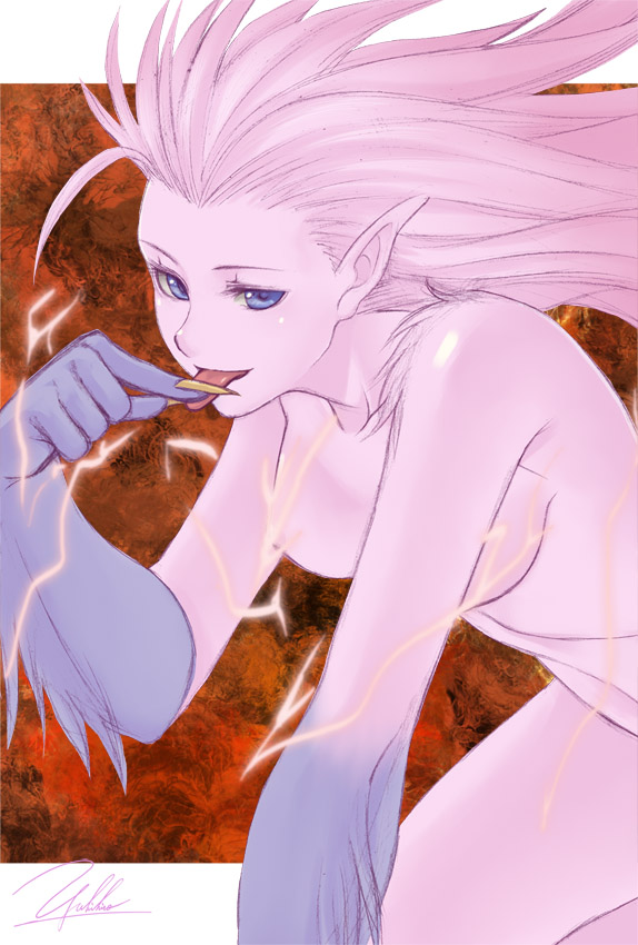 blue_eyes breasts esper esper_terra female female_only final_fantasy final_fantasy_vi long_hair nipples pointy_ears purple_hair purple_skin signature solo terra_branford tongue yukihiro