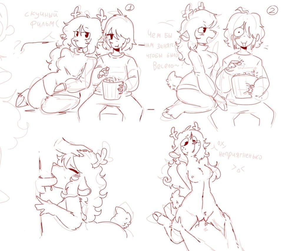 1boy, 1boy1girl, 1girls, antlers, blowjob, blush, breasts, cock, comic, couple, cowgirl position, deer, deltarune, different poses, fur, hooves, inviting to sex, kris (deltarune), luci star, male/female, noelle holiday, nude, nude female, nude male, on couch, penis, penis in mouth, penis in pussy, popcorn, pussy, russian text, sex, sketch, suprised, text, tits, watching tv