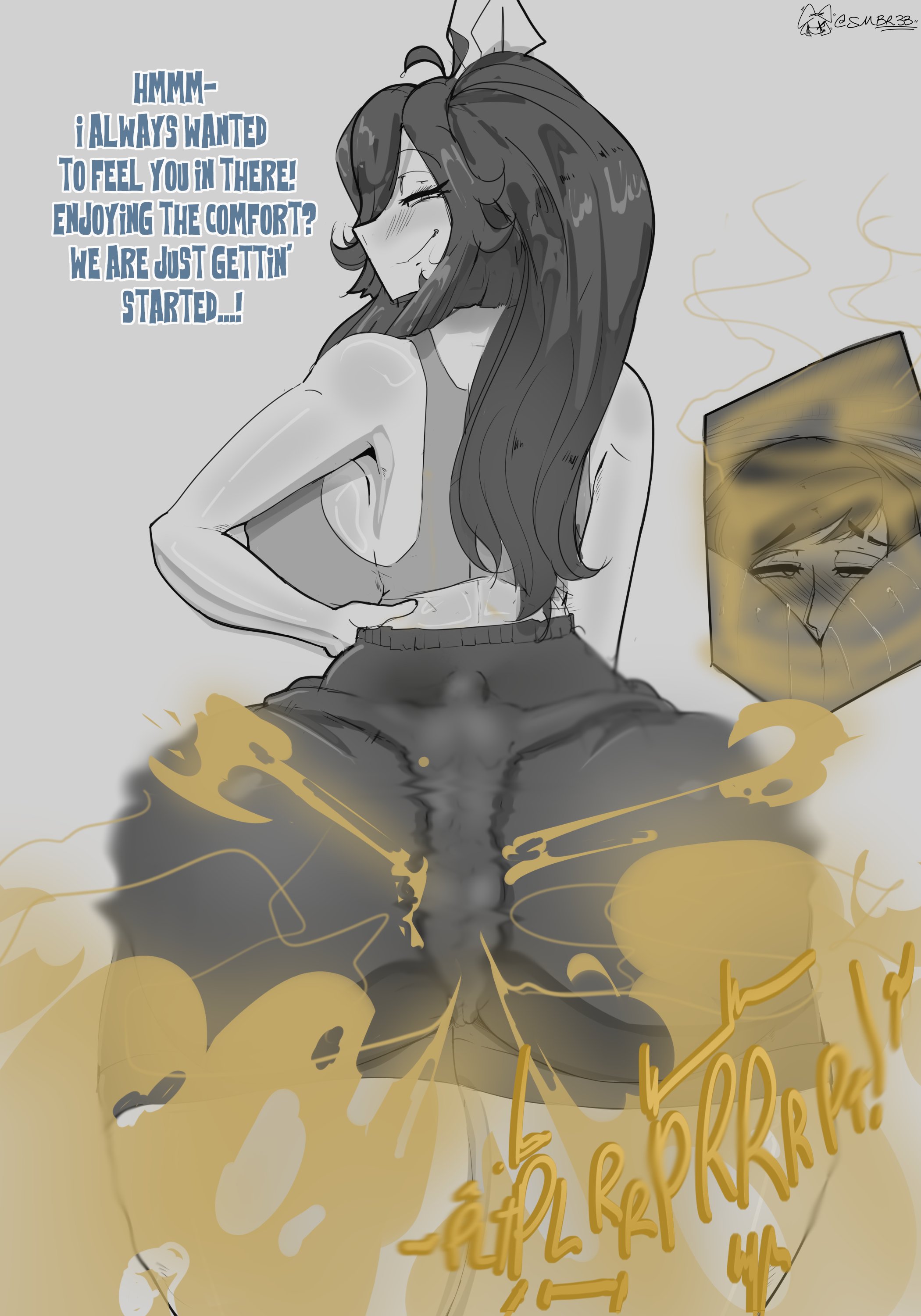 bottom heavy, dialogue, face in ass, fart, fart cloud, fart fetish, fart torture, farting, farting in face, farting on another, fat ass, female, gassy, gassy female, giantess, heloise (surreal mayhem), huge ass, looking back, oki (okioppailegit), stuck in ass, surreal mayhem, teasing, trapped in butt, trapped in clothing