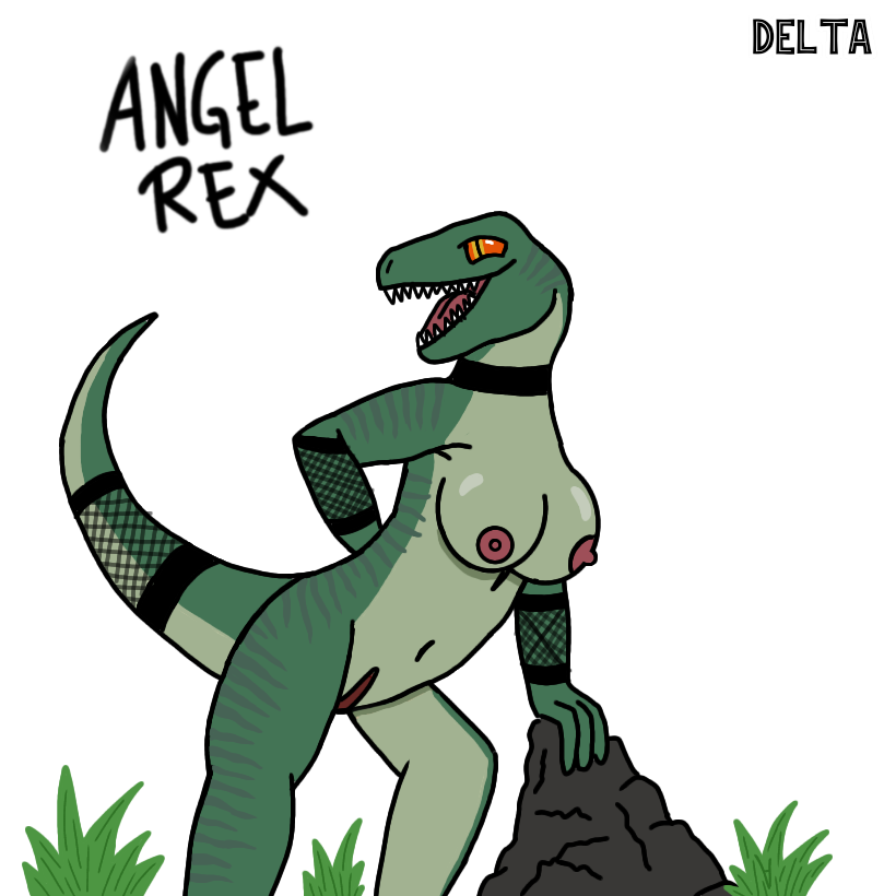 1girl 1girls 3_fingers amber_eyes angel_rex anthro belly_button breasts delta_(jurassic_world) dinosaur dromaeosaurid female female_only green_scales grey_body hand_behind_back happy jurassic_park jurassic_world jurassic_world_alive jurassic_world_evolution jurassic_world_the_game lingerie looking_at_viewer naked navel non-mammal_breasts non-mammal_nipples open_mouth pink_areola pink_nipples pink_pussy plant posing raptor rock scalie sharp_teeth simple_background stripes tail velociraptor velociraptor_delta white_background yellow_eyes