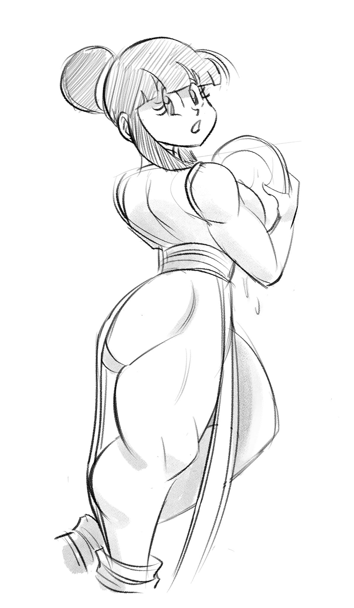ass, big ass, chichi, dragon ball, dragon ball z, female, funsexydragonball, looking back, monochrome, muscular, muscular female, solo, thick thighs