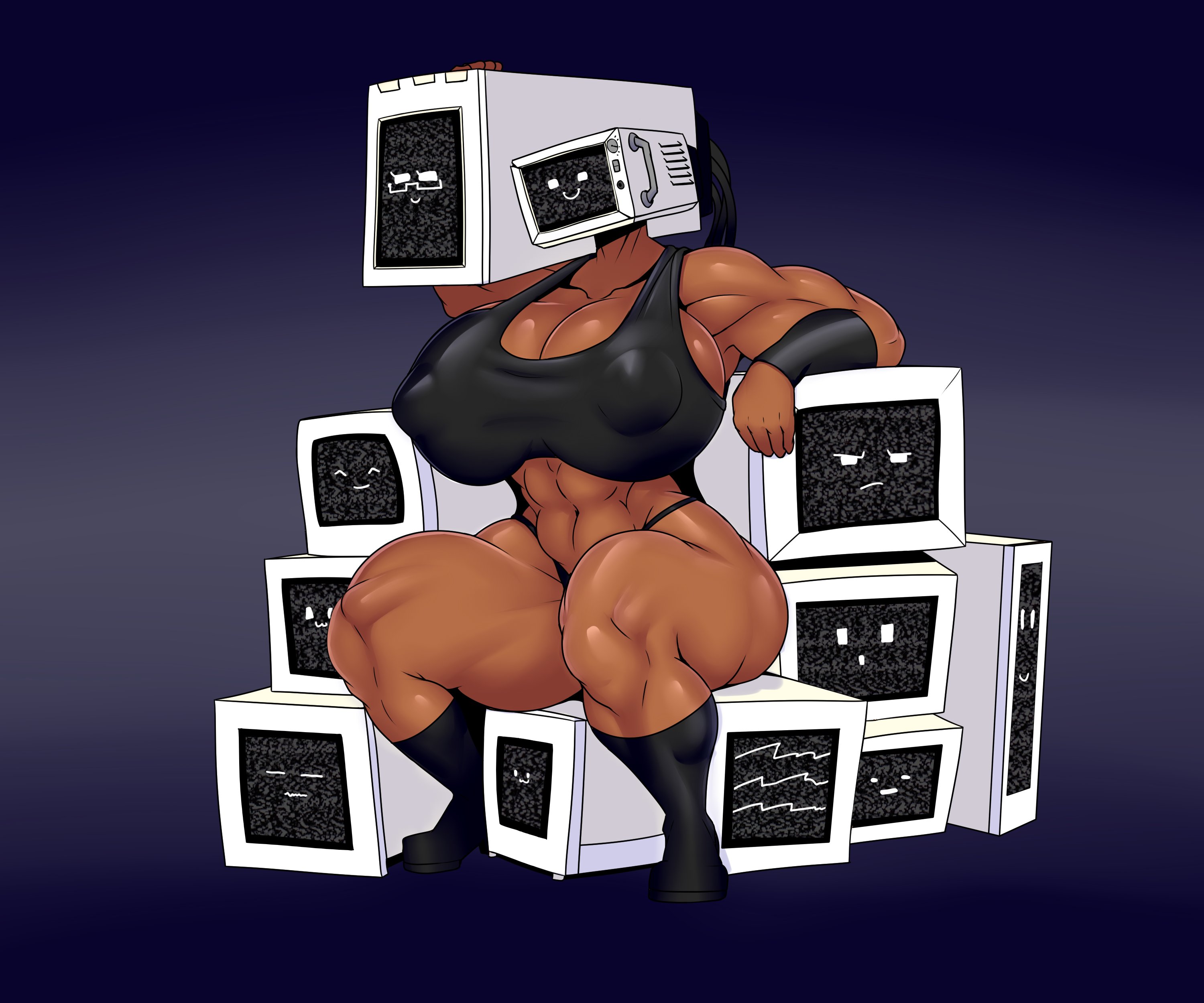 1girls, abs, anthro, ber00, breasts, cleavage, dark skin, dark-skinned female, female, female only, huge breasts, muscles, muscular, muscular female, solo, solo female