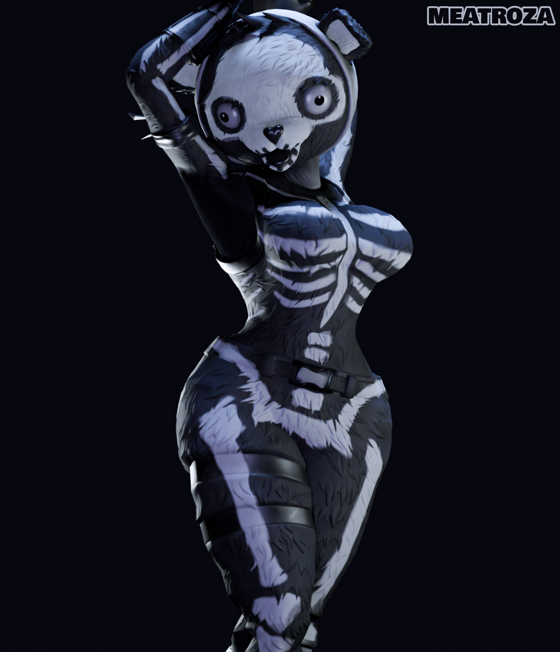 1girls, 3d, ass, clothed, clothed female, female, fortnite, large ass, meatroza, posing, skull squad leader (fortnite), tagme