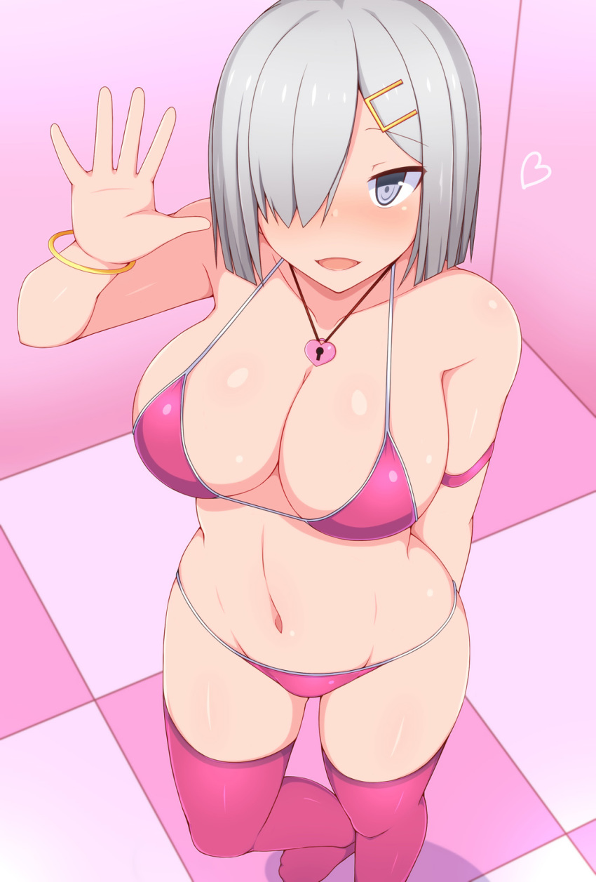 bikini grey_eyes grey_hair hamakaze_(kantai_collection) kantai_collection pink_bikini swimwear zack_(haiuinndo)