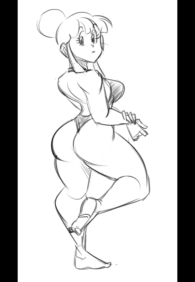 1girls, ass, chichi, dragon ball, dragon ball z, female, funsexydragonball, monochrome, one-piece swimsuit, round ass, shounen jump, solo, solo female, swimsuit, thick ass, tight clothing
