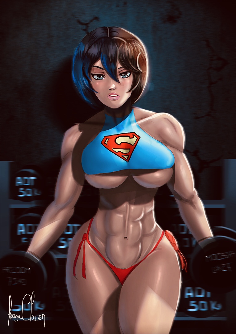 1girls, abs, attack on titan, black hair, blue eyes, blue sports bra, curvy, exercise, female, female only, gym, lasgaclaven, mikasa ackerman, muscular, muscular female, pink lips, pink lipstick, red panties, ripped, shingeki no kyojin, solo, strong, weightlifting, weights, workout