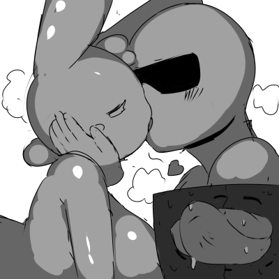 anon anonymous anthro bedroom_eyes big_breasts blush breasts bunny bunny_ears bunny_girl darky03 french_kiss french_kissing gelbun holding_face holding_head horny huge_breasts kissing makeout making_out monochrome naked original rabbit rabbit_ears rabbit_humanoid simple_background simple_shading steamy_breath sunglasses tongue tongue_in_mouth tongue_kiss tongue_kissing white_background