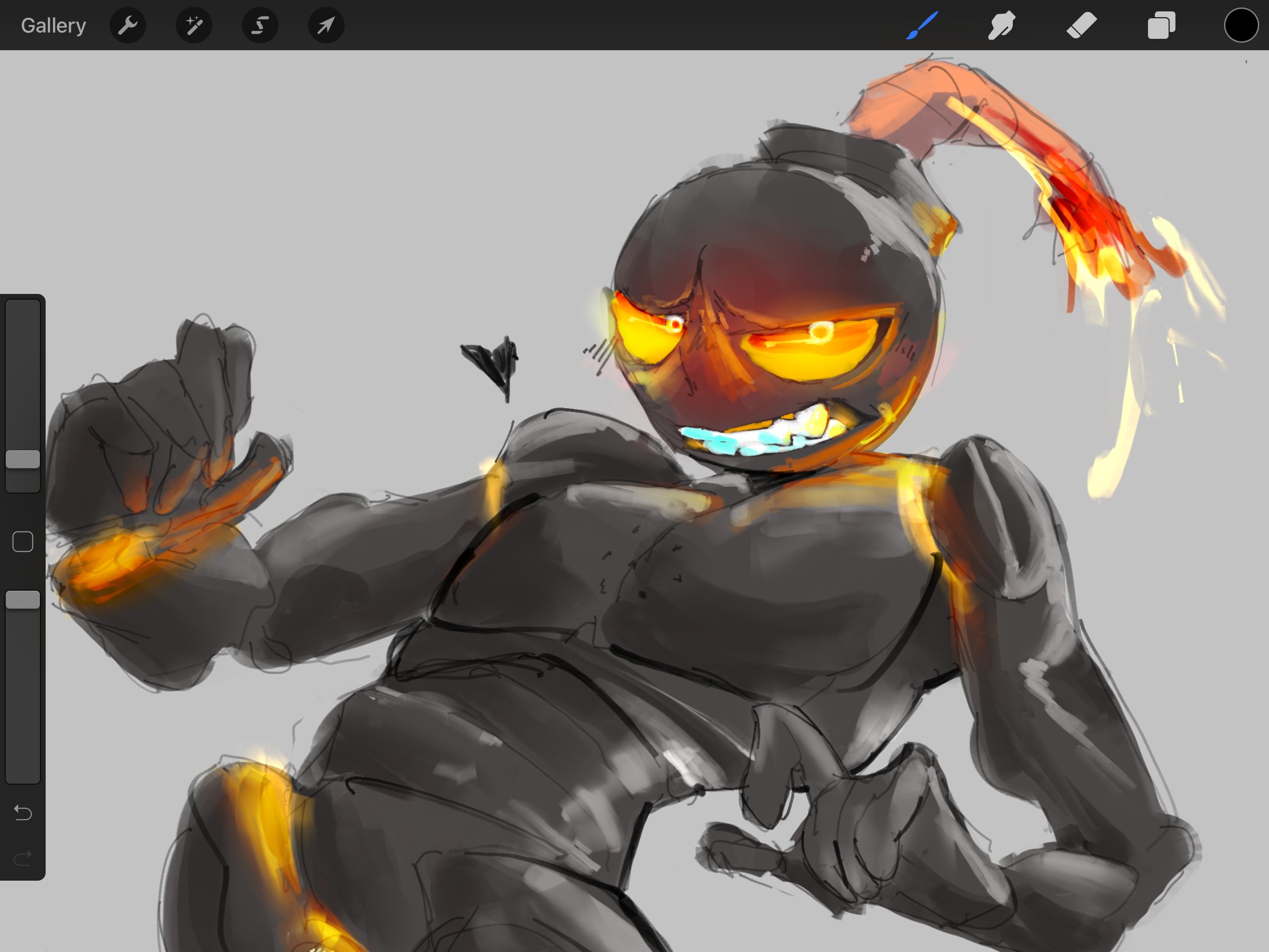 anthro, black body, black skin, blush, bomb, cakicidilara, friday night funkin, male, male only, object head, orange sclera, whitty (friday night funkin)