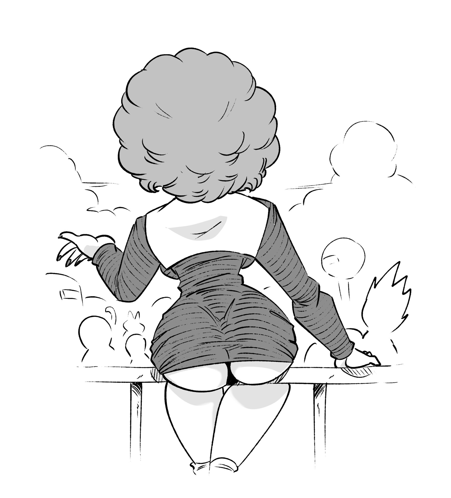 1girls, afro, ass, bulma (afro), bulma briefs, canonical scene, curly hair, dragon ball, dragon ball z, female, female only, funsexydragonball, huge ass, milf, nail polish, shounen jump, sitting, solo, viewed from below