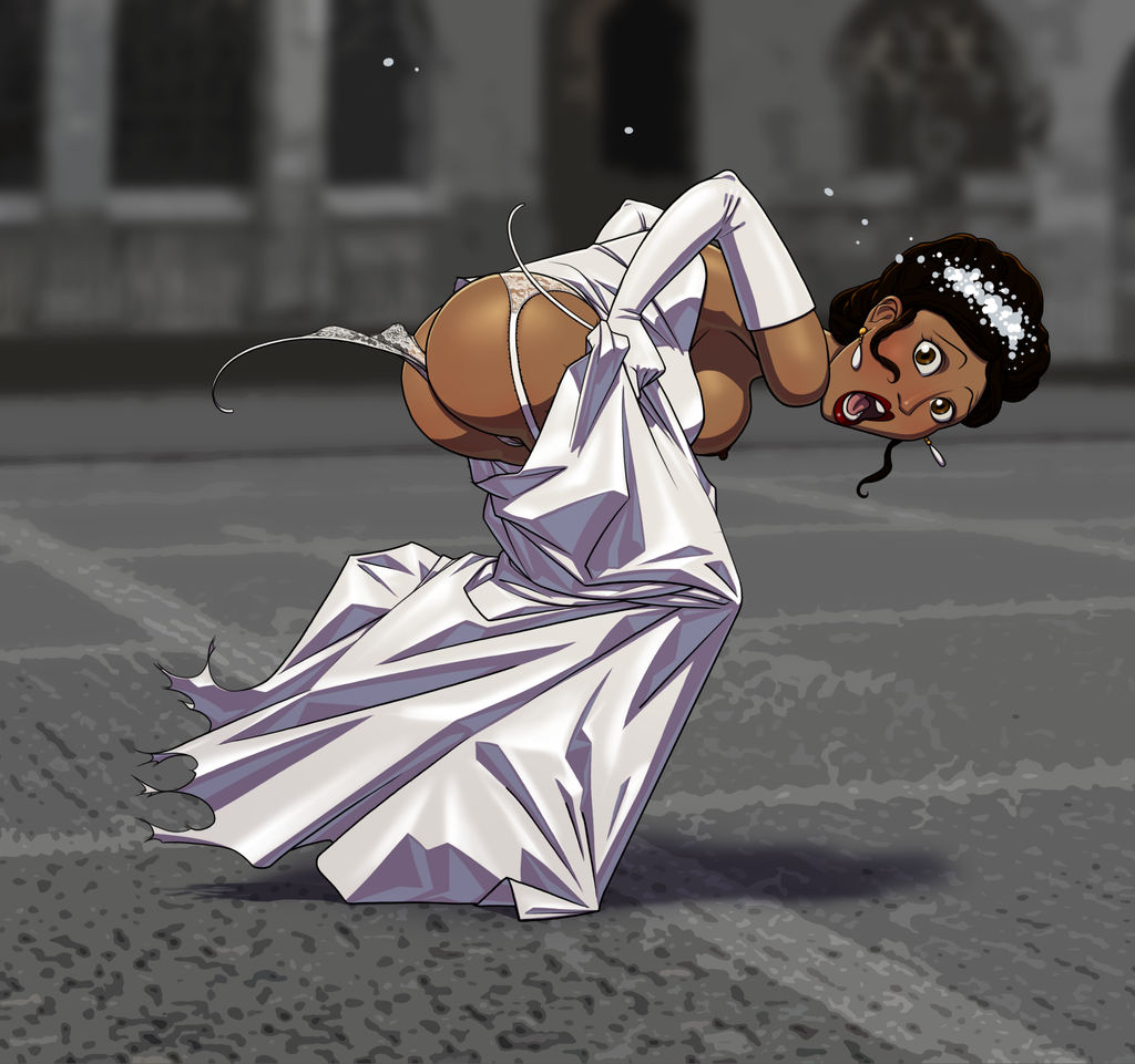 areolae, ass, big breasts, black hair, blush, blushing, blushing at viewer, breasts, bride, brown eyes, bubble ass, bubble butt, busty, dark skin, dark-skinned female, embarrassed, embarrassed naked female, embarrassed nude female, embarrassed undressed female, enf, exposed, exposed breasts, exposed nipples, female, female focus, female only, gao23, hourglass figure, humiliation, lipstick, long hair, makeup, naked, nipples, nude, pubic hair, public humiliation, ripped clothes, ripped clothing, solo, torn clothes, torn clothing, undressed, undressing, wardrobe malfunction, wedding, wedding dress, wide hips