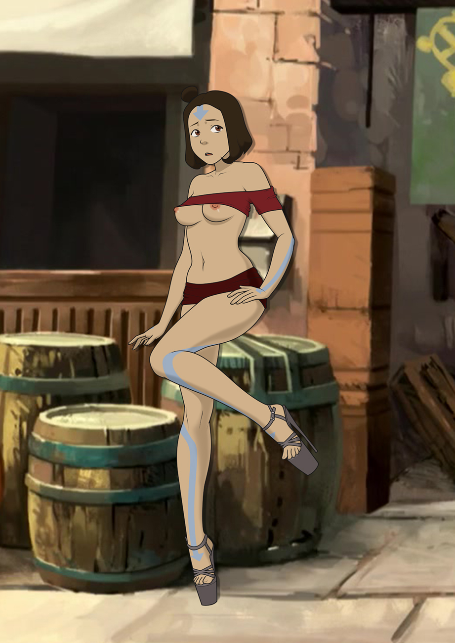 1girls air_nomad airbender airbender_tattoo anaxus avatar_the_last_airbender belly belly_button breasts brown_eyes brown_hair clothing confusion exhibitionism exposed_breasts female female_focus female_only functionally_nude heels high_heels jinora leg_lift nickelodeon nipples partially_clothed short_hair small_breasts solo solo_female solo_focus tattoo the_legend_of_korra young