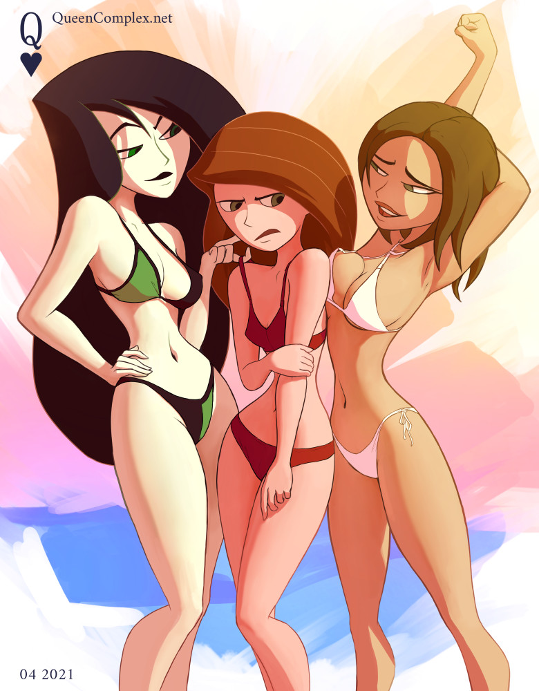 2021 2d 3girls artist_name assertive assertive_female bikini bikini_bottom bikini_top black_hair bonnie_rockwaller breast_envy brown_body brown_hair brunette bullying chocolate_and_vanilla cleavage color dark-skinned_female dark_skin defeated_heroine different_breast_sizes disney disney_channel female female_only female_protagonist femsub ginger ginger_hair green_eyes happy_female heroine hourglass_figure human kim_possible kimberly_ann_possible legs lesbian lesbians lezdom lezsub light-skinned_female light_skin long_black_hair long_hair looking_away medium_breasts on_model orange_hair pale-skinned_female pale_skin queencomplex red_bikini red_hair redhead sandwiched shego short_hair skinny small_breasts superhero superheroine teenager thighs thin thin_female unhappy_female villain villainess voluptuous white_bikini yuri