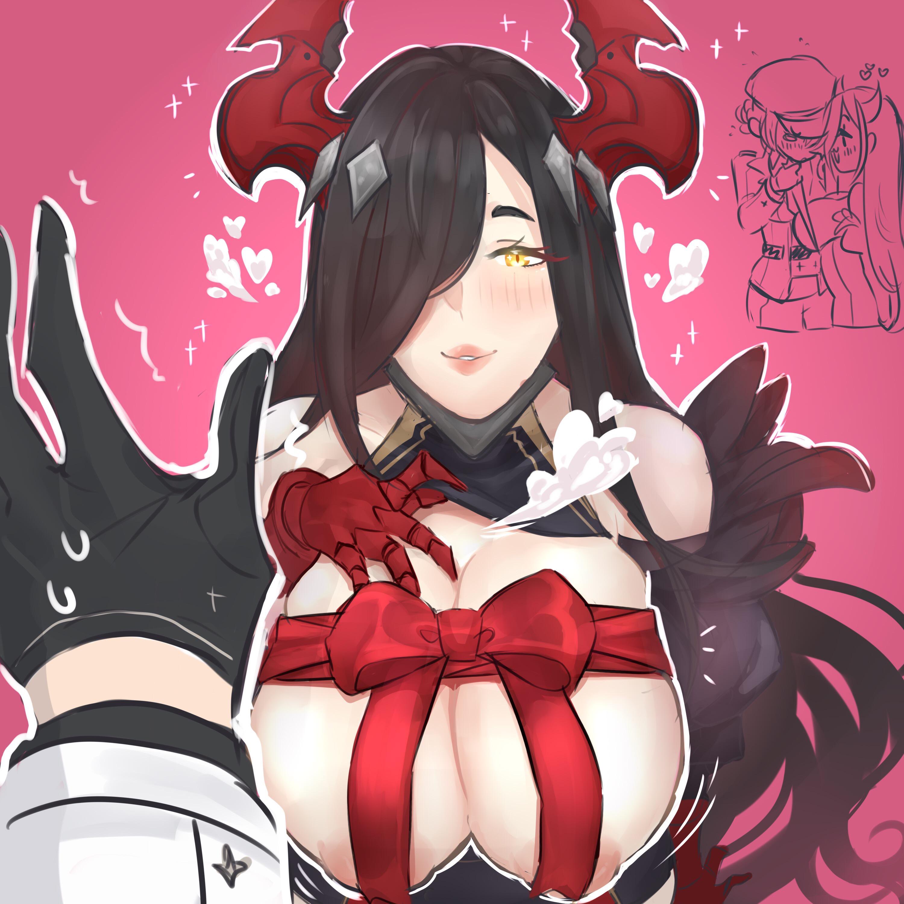 azur lane, big breasts, blush, breasts, female, friedrich der grosse (azur lane), looking at viewer, nipples, smile