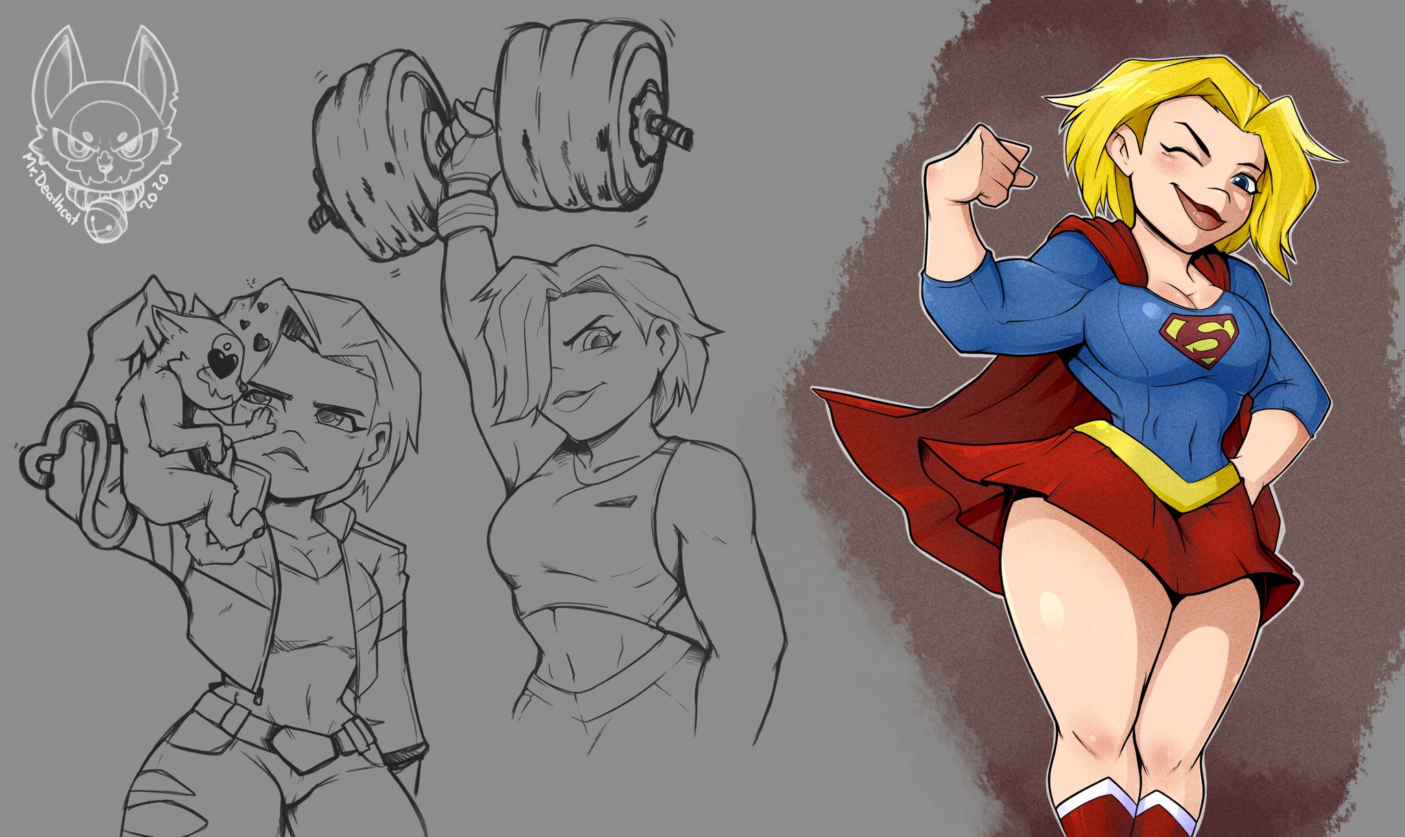 big breasts, breasts, cleavage, dc, dc comics, dc super hero girls, female, flexing, kara danvers, kara danvers (shg), kara zor-el, mrdeathcat, muscular, muscular female, supergirl, superman (series), thick thighs, wink
