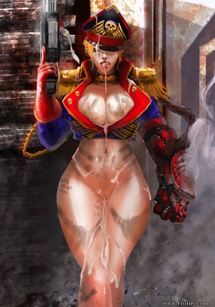 1girls after_sex astra_militarum bolter bottomless commissar cum cum_drip cum_in_mouth cum_in_pussy cum_inside female female_only games_workshop gun hand_print hat imperial_guard imperium_of_man implied_gangbang licking_lips looking_pleasured negisaray officer original_character power_fist smile solo solo_female spank_marks tongue_out warhammer_(franchise) warhammer_40k