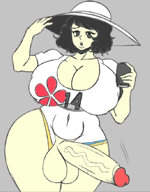 ass, bad edit, bermuda art, big breasts, big penis, breasts, color edit, edit, futa only, futanari, intersex, penis, persona, persona 5, sadayo kawakami, solo, thick ass, unfinished