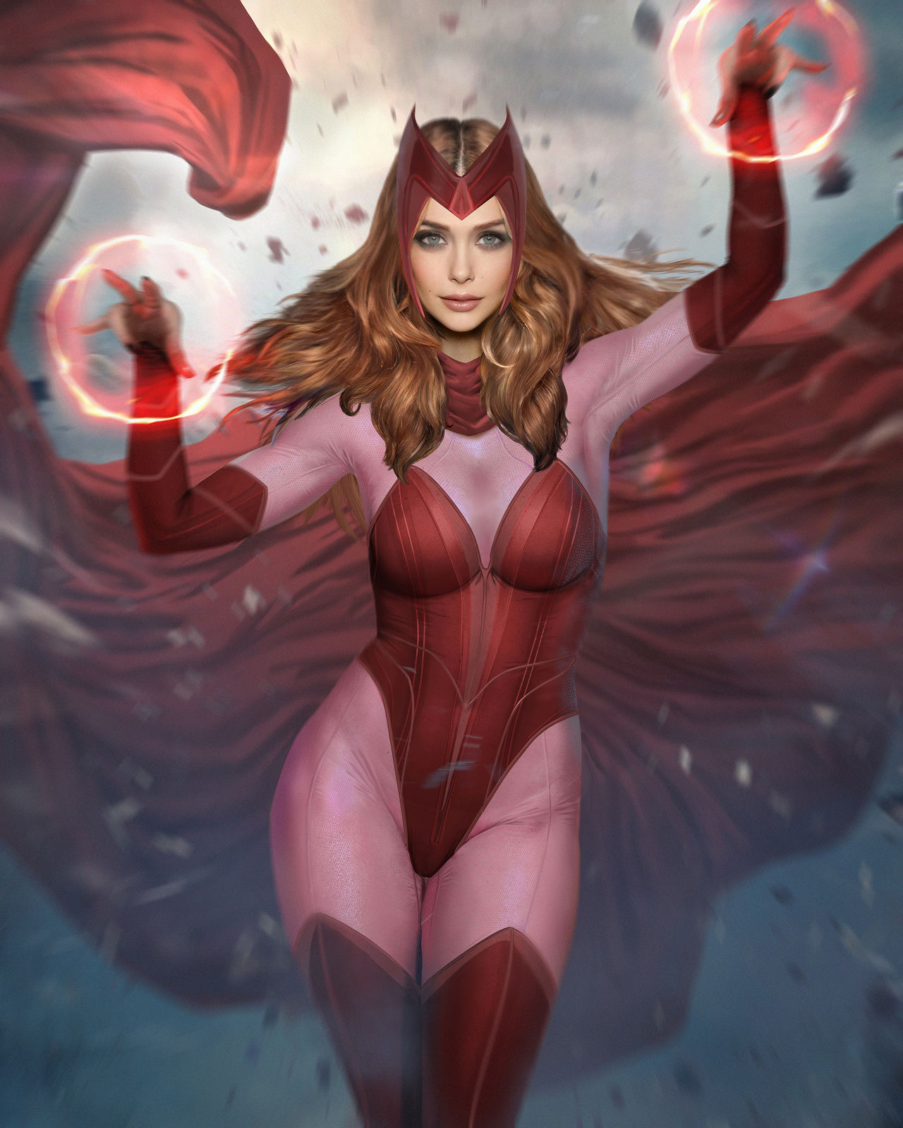 1girls, actress, avengers, celebrity, clothed female, elizabeth olsen, female, female only, fit, fit female, human, human only, leotard, light skin, light-skinned female, looking at viewer, magic, magic user, marvel, marvel cinematic universe, marvel comics, mutant (marvel), real person, realistic, scarlet witch, shikari, solo, solo female, tight clothing, wanda maximoff, x-men