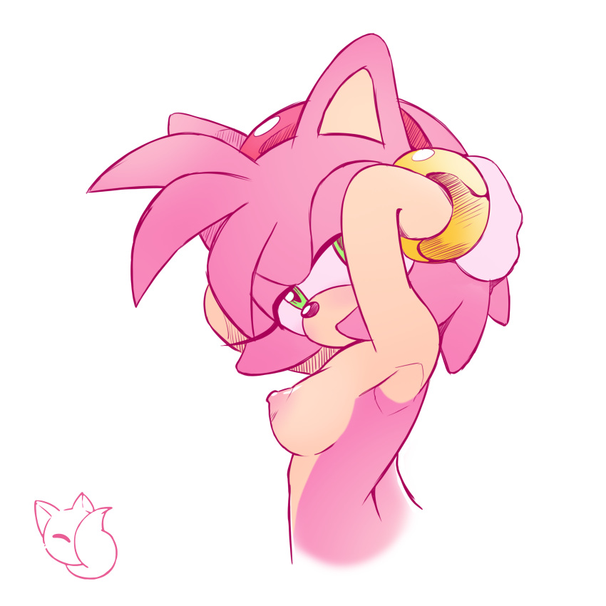 1:1, absurd res, amy rose, anthro, breasts, casual, clothing, eulipotyphlan, female, footwear, gloves, hair, handwear, handwear and footwear only, hedgehog, hi res, mammal, mostly nude, nipples, reddishfox (artist), solo, sonic (series), sonic the hedgehog (series)