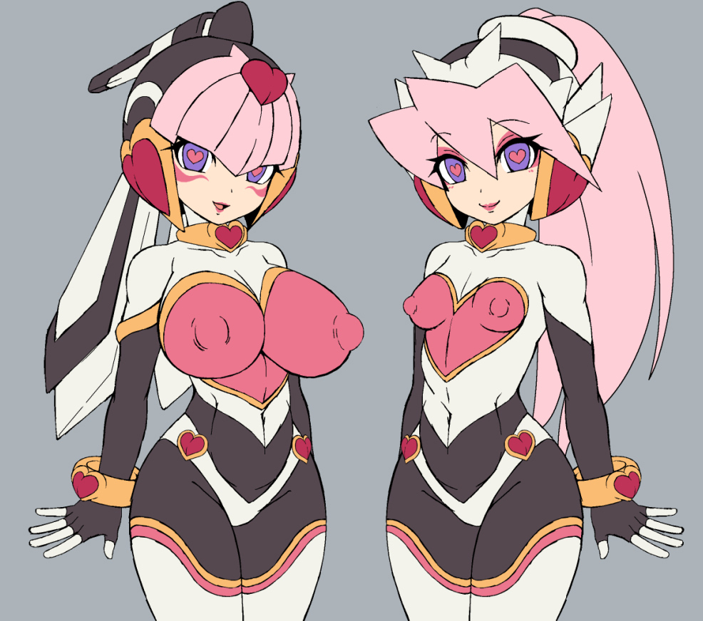 2girls alternate_costume big_breasts ciel_(mega_man) corruption fairy_leviathan female mega_man mega_man_zero mind_control nipple_bulge puffy_nipples semikichi small_breasts tagme